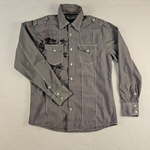 ROAR by‎ Buckle Men's Gray And Black Long Sleeved Button Front Shirt Size Medium